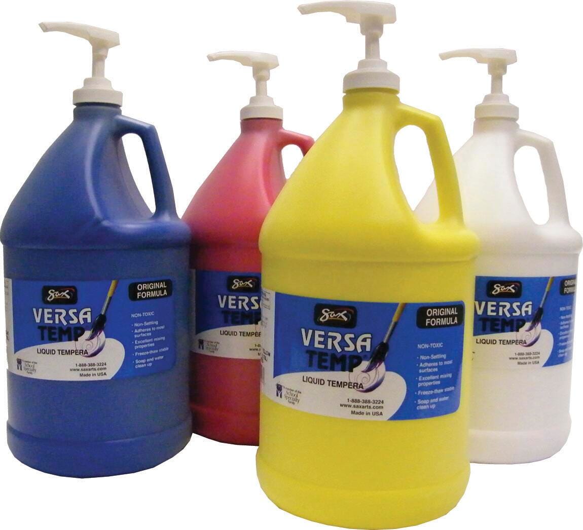 Sax Versatemp Heavy-Bodied Tempera Paint Kit with Pumps, 1 Gallon Bottles, Assorted Colors, Set of 4 1440720